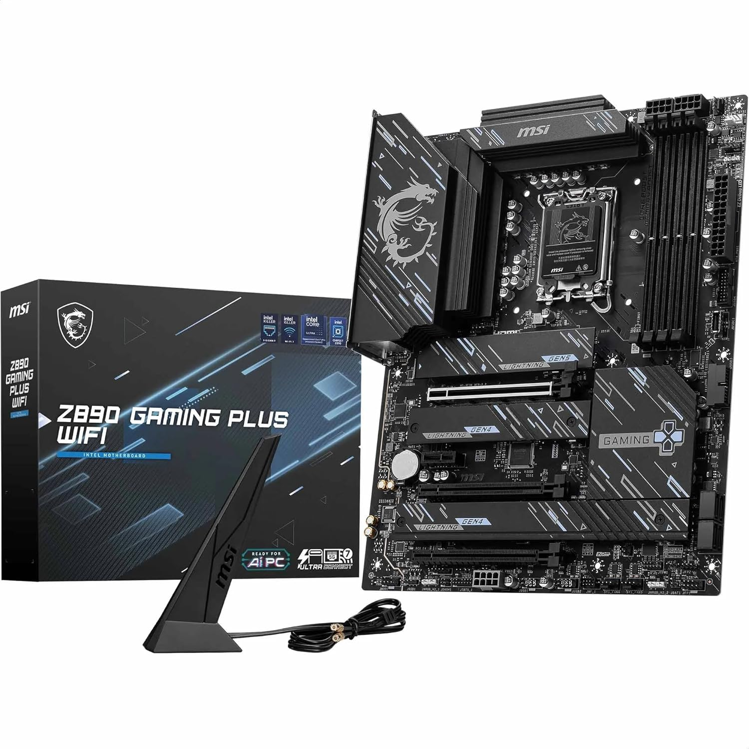 Z890 Gaming Plus WiFi Motherboard, ATX - Supports Intel Core Ultra Processors (Series 2), LGA 1851 - DDR5 Memory Boost 9200+MT/s OC, 1 x PCIe 5.0 x16, 1 x M.2 Gen5, Intel Killer 5G LAN, Wi-Fi